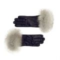 Women's Cashmere Lined Leather Gloves with White Fox Cuff