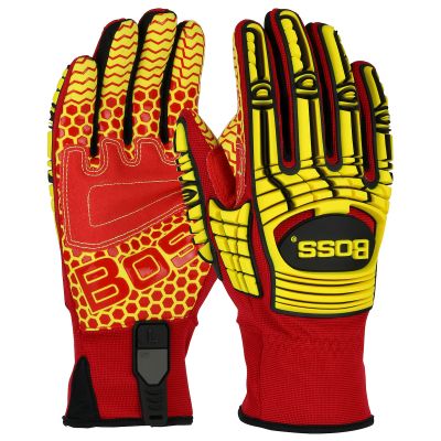 Boss Synthetic Leather Palm with Red Silicone Grip Impact Protective Gloves