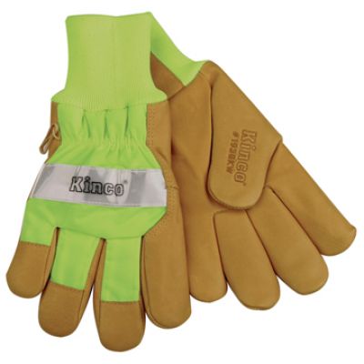 Kinco Hi-Vis Lime Lined Waterproof Pigskin Gloves