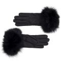 Women's Rabbit Fur Lined Leather Gloves with Fur Cuff