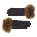 Women's Cashmere Lined Leather Gloves with Red Fox Cuff