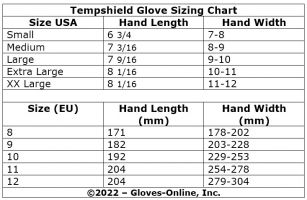 Tempshield Crygenic Glove Sizing